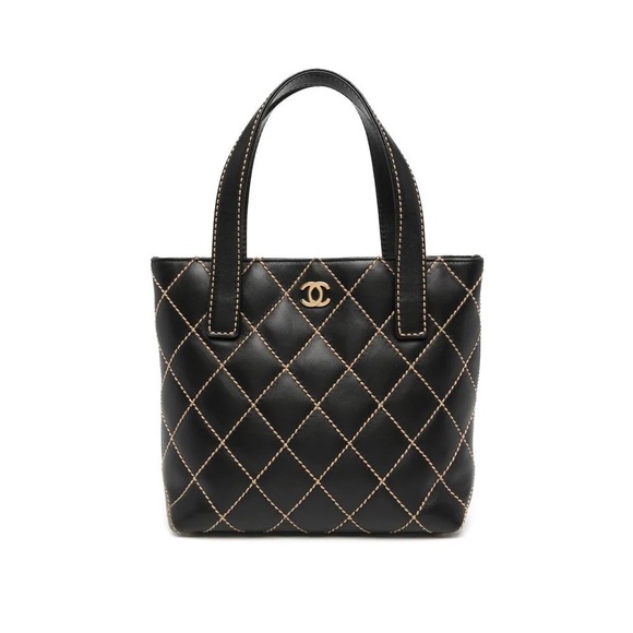 VINTAGE 2002 CHANEL TOTE BAG WITH WILD STITCHING BLACK - Picture 2 of 2